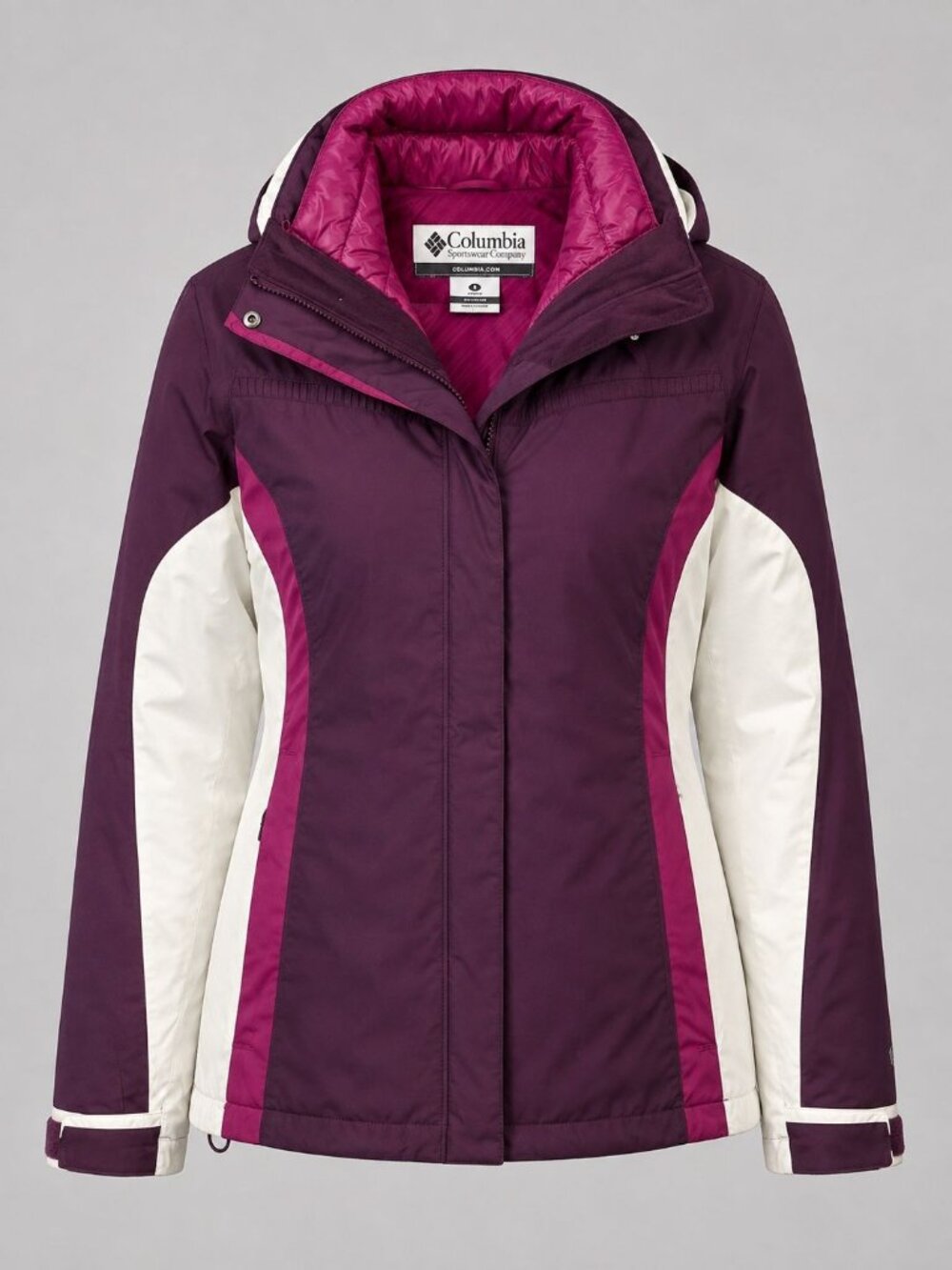 Columbia Womens Medium Interchange Jacket Purple Pink White Winter Ski Coat